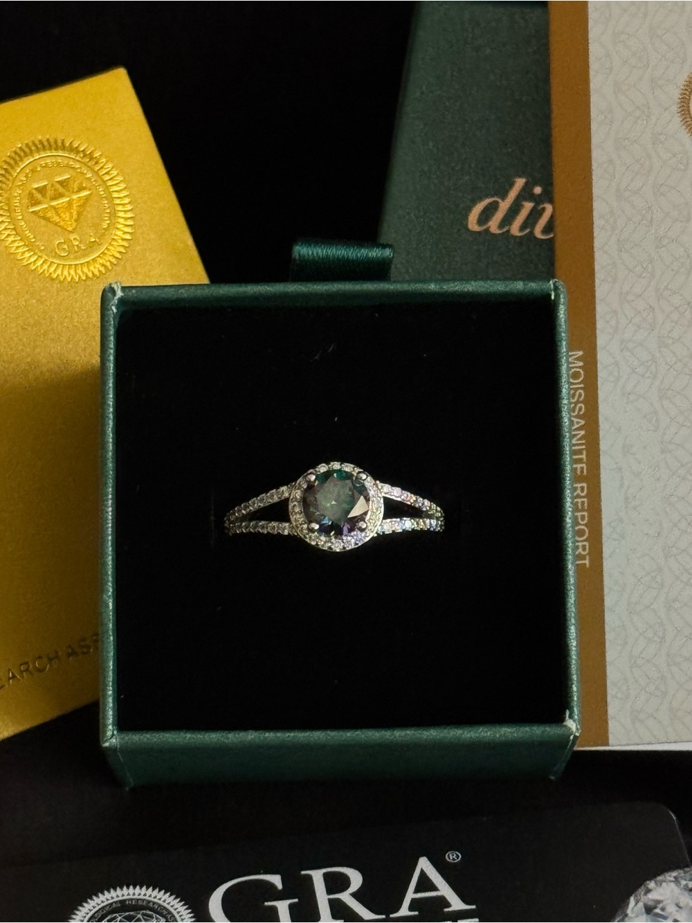 1 Carat Moissanite Green Purple blue GRA Certified Engagement ring - Size 10 - Picture 7 of 9